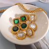Stainless Steel Geometric Green Zircon Earrings With Electroplating And Light Luxury Design