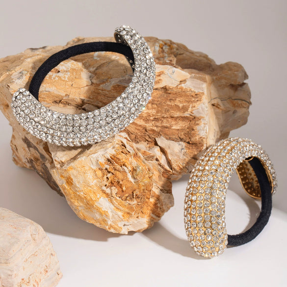 Stainless Steel Geometric Hair Ring Headwear With Diamondencrusted And Electroplating Treatment