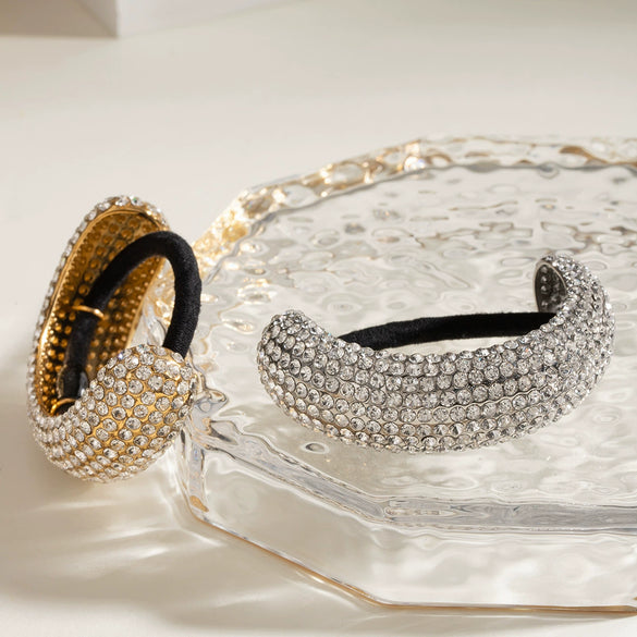 Stainless Steel Geometric Hair Ring Headwear With Diamondencrusted And Electroplating Treatment