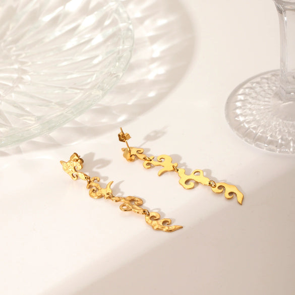 Stainless Steel Geometric Hammer Flame Tassel Women's Earrings With Electroplating Design