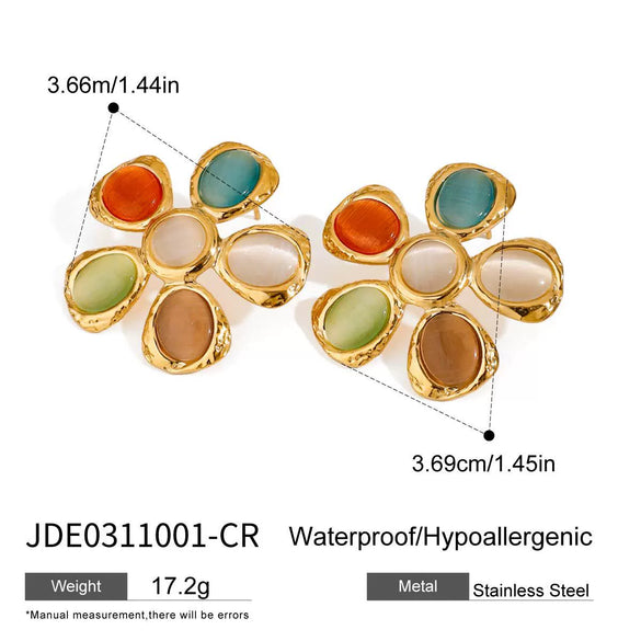 Stainless Steel Geometric Hammer Flower Ring With Electroplating For Women