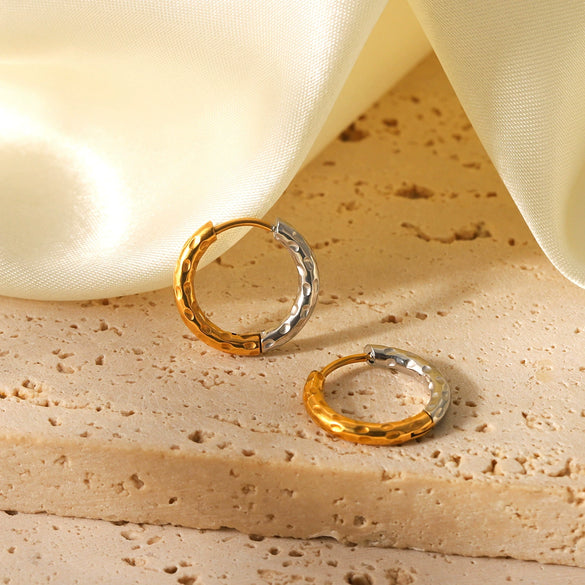 Stainless Steel Geometric Hammer Pattern Electroplated Women's Earrings