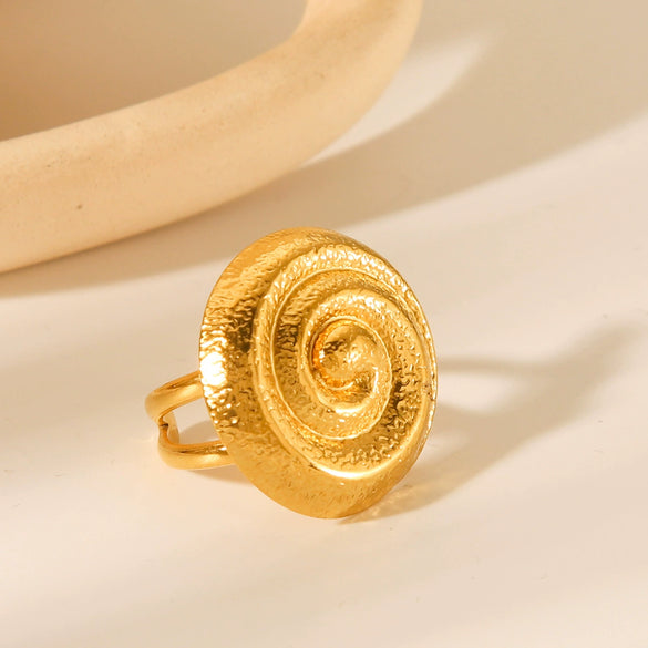 Stainless Steel Geometric Hammer Pattern Electroplating Spiral Opening Women's Ring