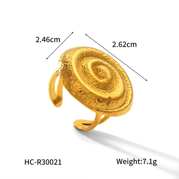 Stainless Steel Geometric Hammer Pattern Electroplating Spiral Opening Women's Ring