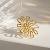 Stainless Steel Geometric Hammer Pattern Hollow Flower Adjustable Ring Electroplated Women's Jewelry