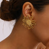 Stainless Steel Geometric Hammer Pattern Hollow Flower Earrings Electroplated Light Luxury Retro Women's Jewelry