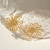 Stainless Steel Geometric Hammer Pattern Hollow Flower Earrings Electroplated Light Luxury Retro Women's Jewelry