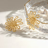 Stainless Steel Geometric Hammer Pattern Hollow Flower Earrings Electroplated Light Luxury Retro Women's Jewelry