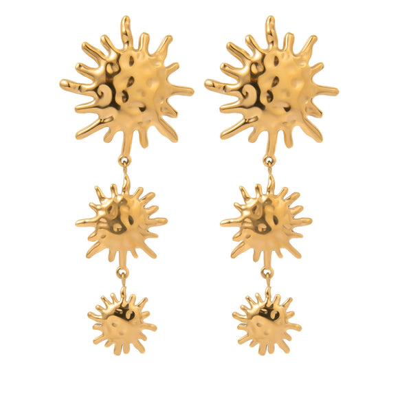Stainless Steel Geometric Hammer Pattern Sun Pendant Women's Earrings Electroplated Jewelry