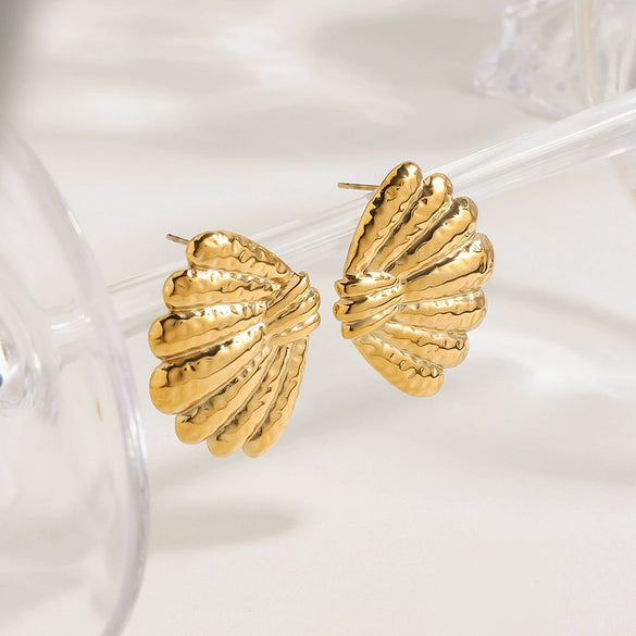 Stainless Steel Geometric Hammer Shell Women's Earrings With Electroplating And Light Luxury Design