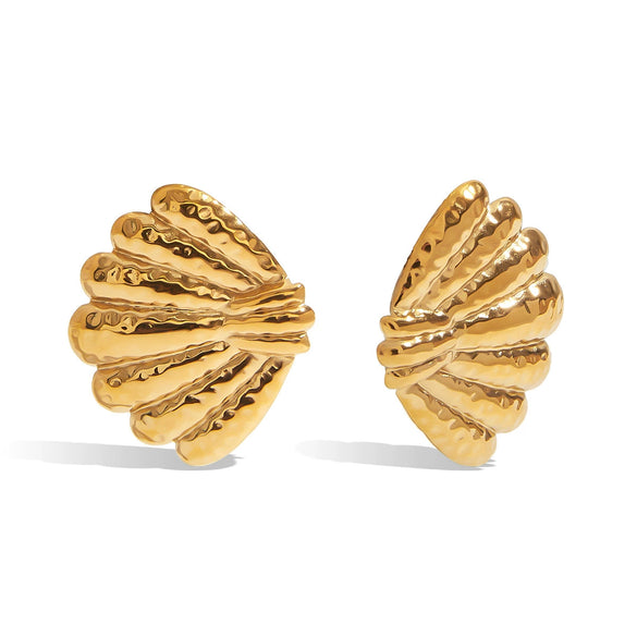 Stainless Steel Geometric Hammer Shell Women's Earrings With Electroplating And Light Luxury Design