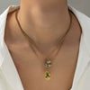 Stainless Steel Geometric Hand Painted Flower Love Pendant Necklace With Regular Chain And Electroplating
