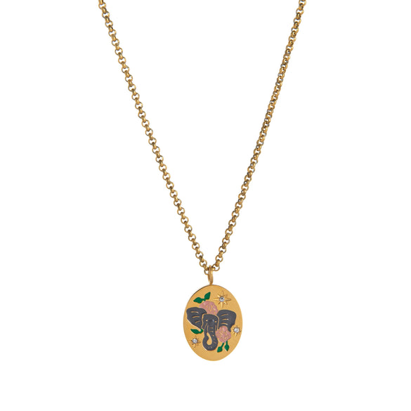 Stainless Steel Geometric Hand Painted Flower Love Pendant Necklace With Regular Chain And Electroplating