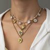 Stainless Steel Geometric Hand Painted Flower Love Pendant Necklace With Regular Chain And Electroplating