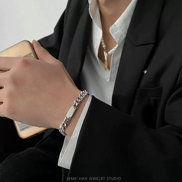 Stainless Steel Geometric Handmade Cuban Chain Bracelet Unisex