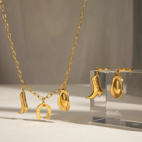 Stainless Steel Geometric Hat Boots Pendant Earrings Electroplated Original Design Jewelry For Women