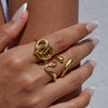 Stainless Steel Geometric Heart Cut Out Ring Jewelry Retro Style Electroplated For Women