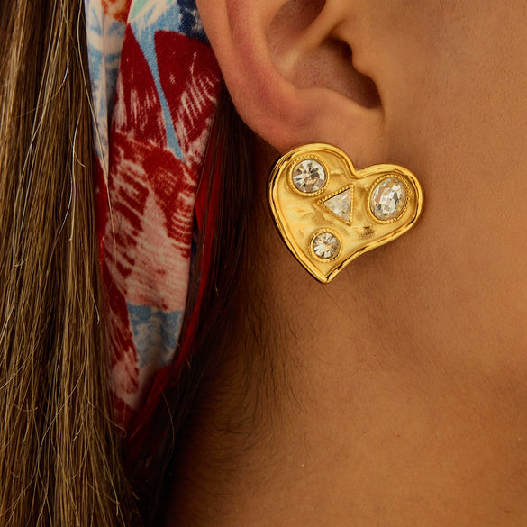 Stainless Steel Geometric Heart Earrings Electroplating Design