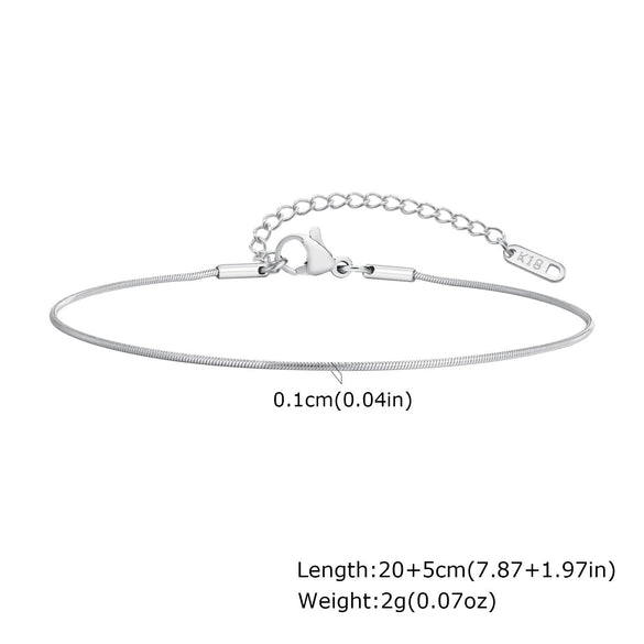 Stainless Steel Geometric Heart Flat Cross Snake Chain Anklet For Girls