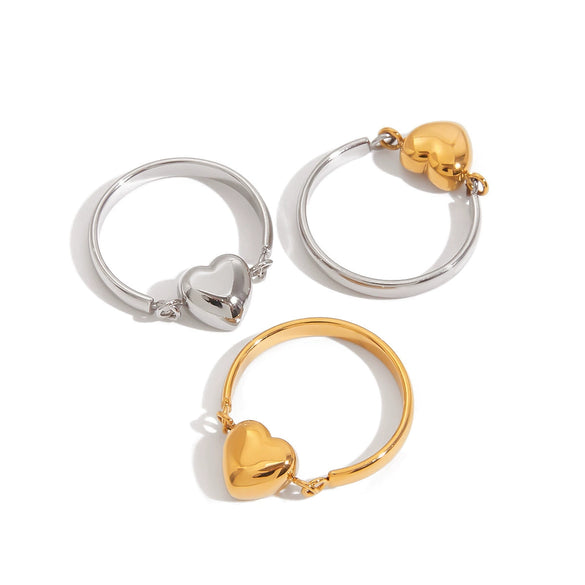 Stainless Steel Geometric Heart Ring Minimalist Style Electroplating Jewelry Unisex
