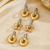 Stainless Steel Geometric Heart Round Hiphop Earrings For Women With Electroplating