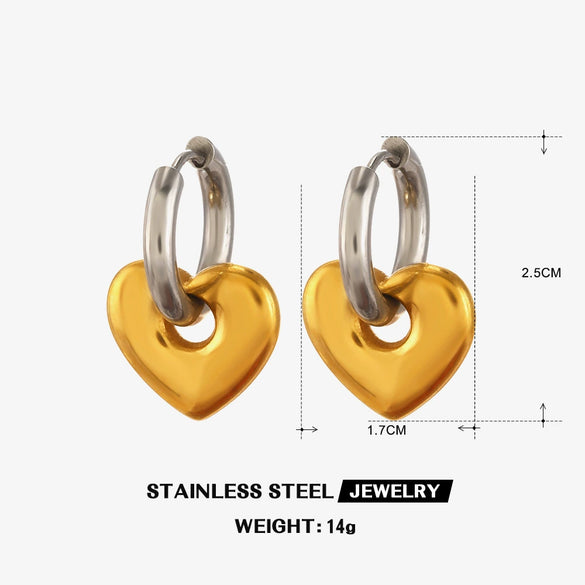 Stainless Steel Geometric Heart Round Hiphop Earrings For Women With Electroplating