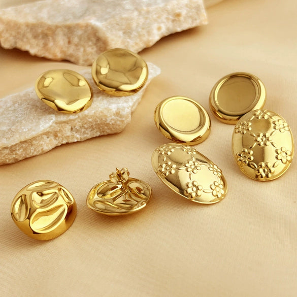 Stainless Steel Geometric Heart Shape Electroplating Oval Earrings For Couple