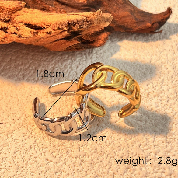 Stainless Steel Geometric Heart Shape Open Ring Plated 18K Gold Unisex
