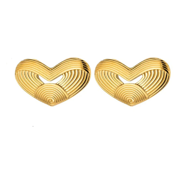 Stainless Steel Geometric Heart Striped Earrings For Women With Electroplating Design
