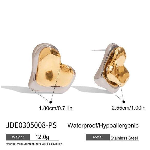 Stainless Steel Geometric Heart Women's Earrings With Electroplating