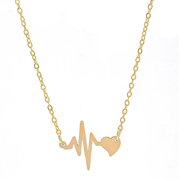 Stainless Steel Geometric Heartbeat Pendant Necklace With Regular Chain Versatile Unisex Gift Jewelry