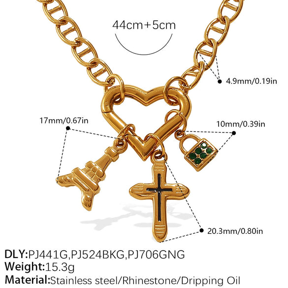 316L Stainless Steel Geometric Heartshaped Pendant Light Luxury Style Plated Necklace For Women