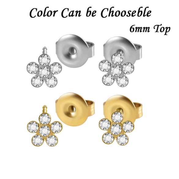 Stainless Steel Geometric Heartshaped Rhinestone Electroplated Ear Studs With Flower Design