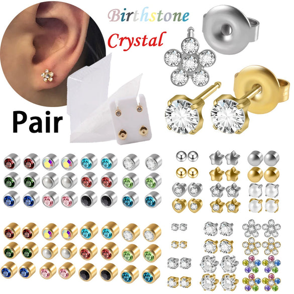 Stainless Steel Geometric Heartshaped Rhinestone Electroplated Ear Studs With Flower Design
