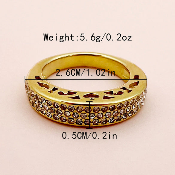 Stainless Steel Geometric Hollow Design Microinlaid Row Diamond Electroplated Women's Ring