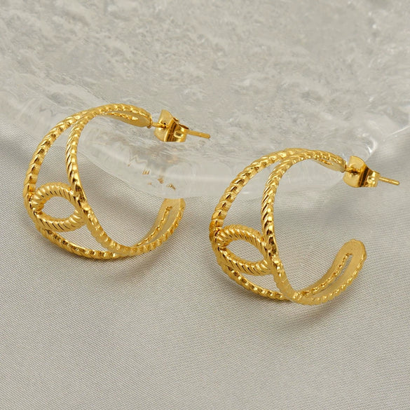 Stainless Steel Geometric Hollow Earrings Electroplated For Women