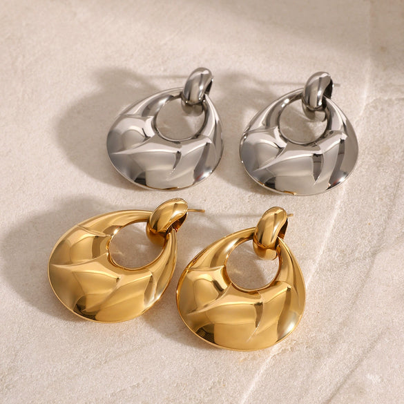 Stainless Steel Geometric Hollow Earrings Jewelry With Electroplating For Women