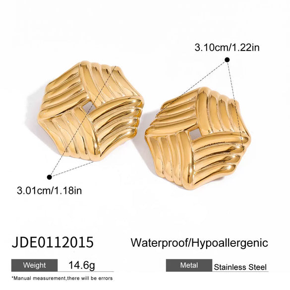 Stainless Steel Geometric Hollow Earrings With Gold And Silver Color Matching Electroplated Jewelry