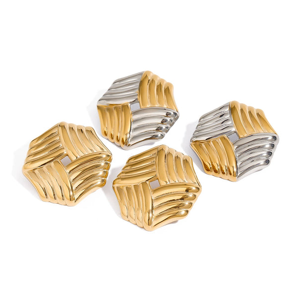 Stainless Steel Geometric Hollow Earrings With Gold And Silver Color Matching Electroplated Jewelry