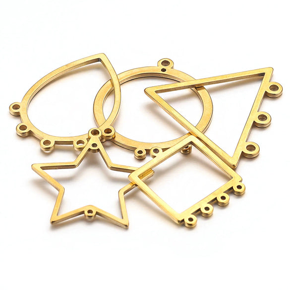Stainless Steel Geometric Hollow Fish Pattern Retro Style Electroplated Diy Jewelry Making Earrings Connector Accessories