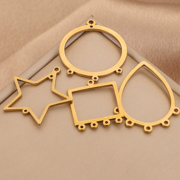 Stainless Steel Geometric Hollow Fish Pattern Retro Style Electroplated Diy Jewelry Making Earrings Connector Accessories