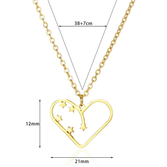 Stainless Steel Geometric Hollow Heart Pendant Necklace With Electroplating And Cross Chain Design For Unisex
