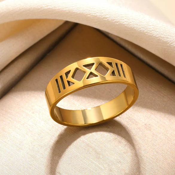 Stainless Steel Geometric Hollow Line Multilayer 18K Gold Plated Unisex Ring