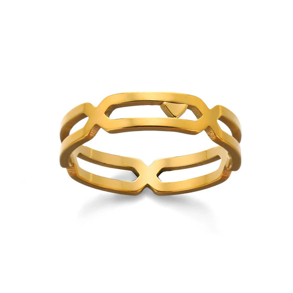 Stainless Steel Geometric Hollow Line Multilayer 18K Gold Plated Unisex Ring
