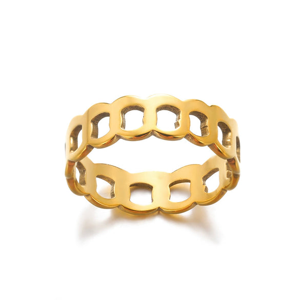 Stainless Steel Geometric Hollow Line Multilayer 18K Gold Plated Unisex Ring