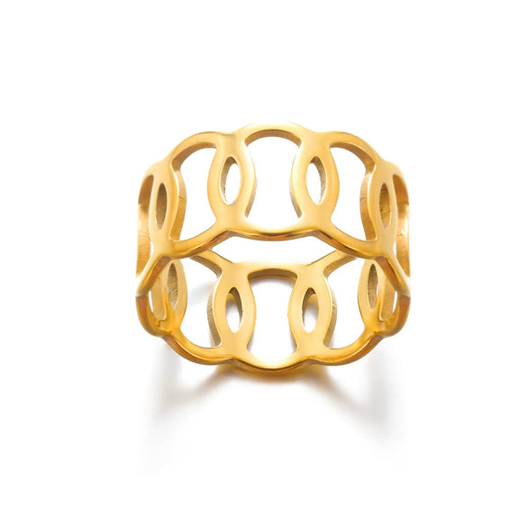 Stainless Steel Geometric Hollow Line Multilayer 18K Gold Plated Unisex Ring