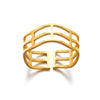 Stainless Steel Geometric Hollow Line Multilayer 18K Gold Plated Unisex Ring