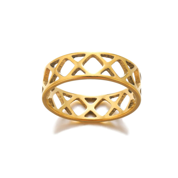 Stainless Steel Geometric Hollow Line Multilayer 18K Gold Plated Unisex Ring