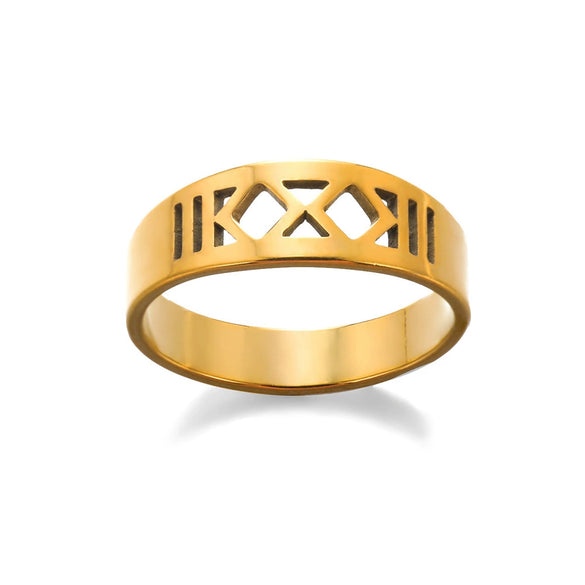 Stainless Steel Geometric Hollow Line Multilayer 18K Gold Plated Unisex Ring
