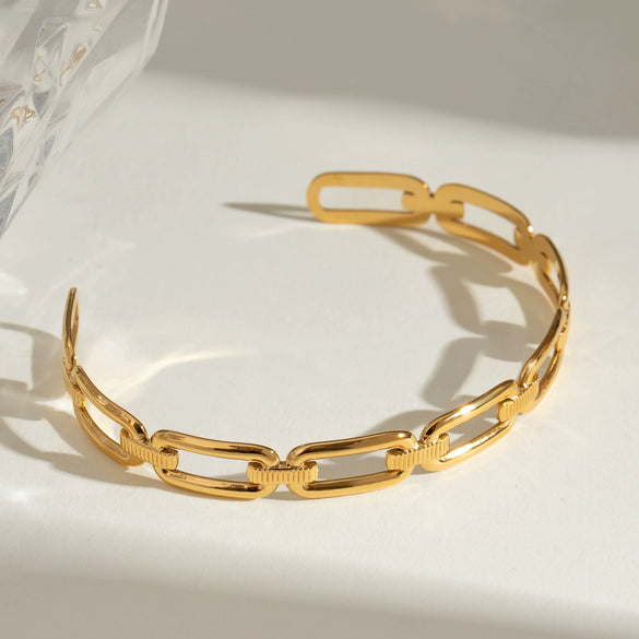 Stainless Steel Geometric Hollow Open Bracelet 18K Gold Plated
